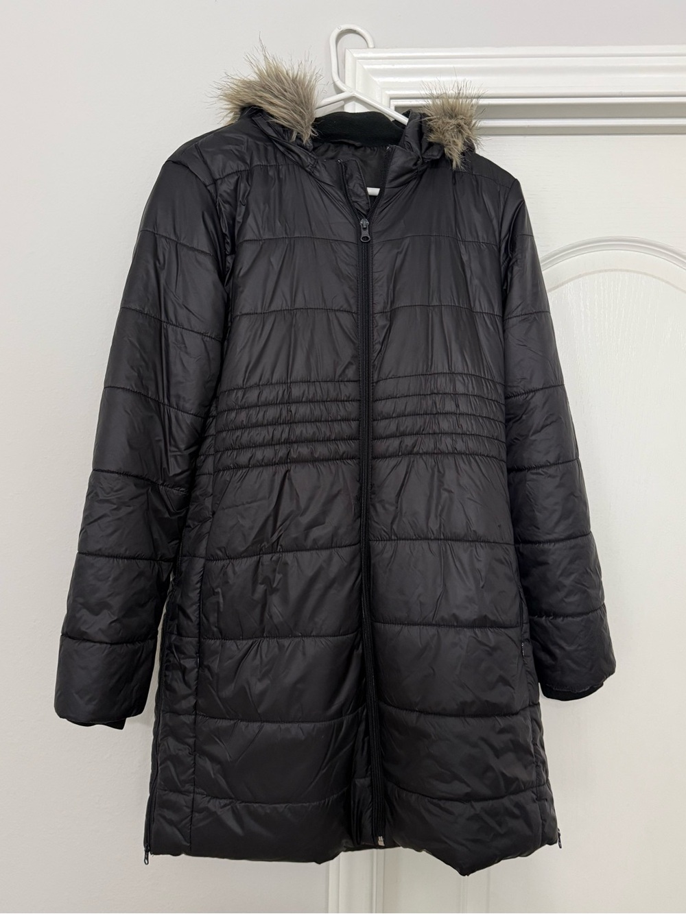 Gap Maternity Black Side Zip Hooded Puffer Parka Jacket - Size M